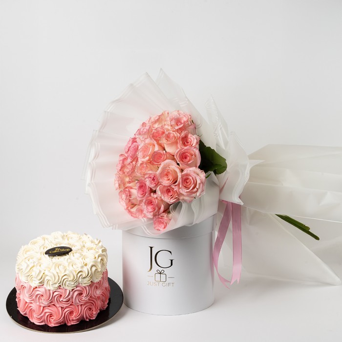 Rose Bouquet and Cake Of Joy