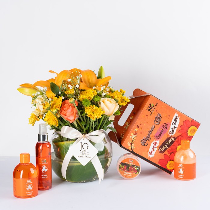 happiness gift with flowers vase