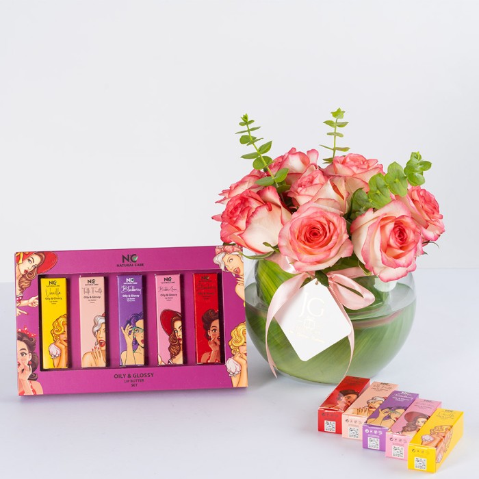 Lip Butter Set With Roses Vase