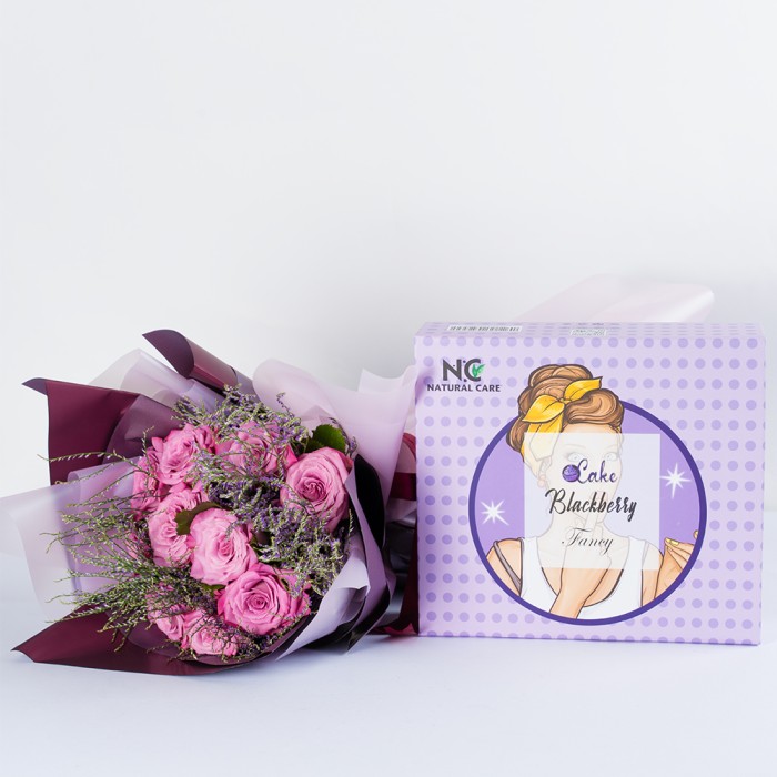 Purple Gift With Roses Hand Bouquet