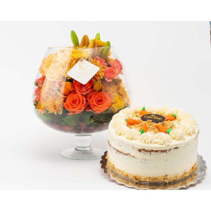 Orange flowers & carrot cake package