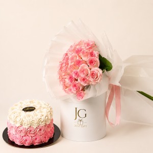 Rose Bouquet and Cake Of Joy